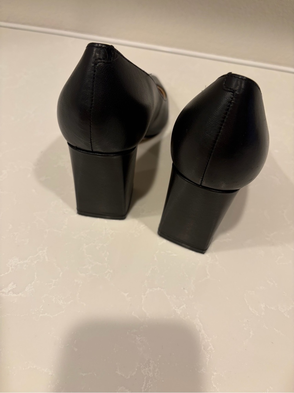 Marc Fisher Black Leather Square-Toe Block Heel Pumps - Picture 3 of 5